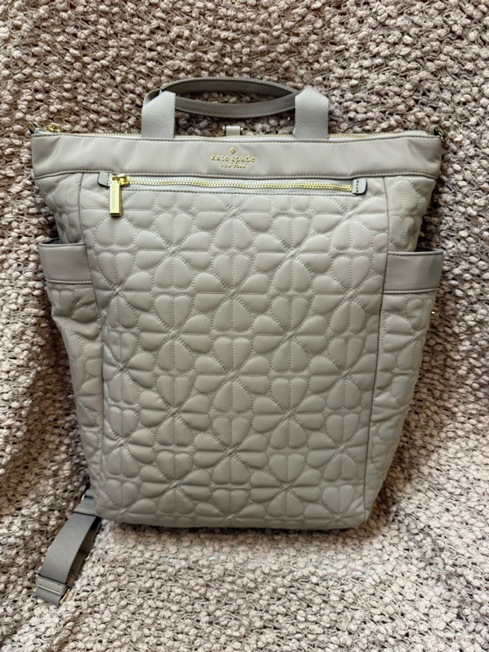Kate Spade Greige Quilted Backpack